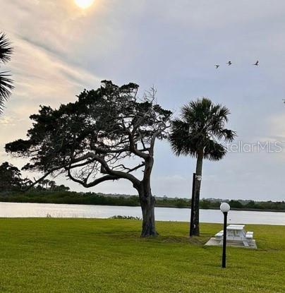 view of community with a water view and a yard