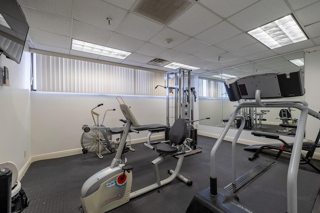 exercise area with a drop ceiling