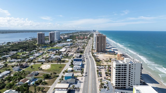 aerial view featuring a beach view and a water view