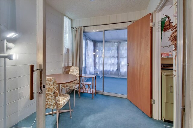 interior space with a textured ceiling, concrete floors, and washer / clothes dryer