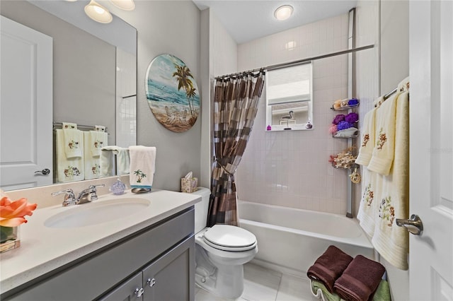 full bathroom with vanity, toilet, and shower / bath combo