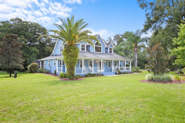 view of front of home featuring a front yard and a porch