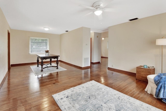 interior space featuring ceiling fan and hardwood / wood-style floors