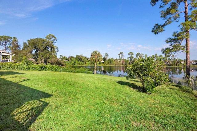 view of yard with a water view