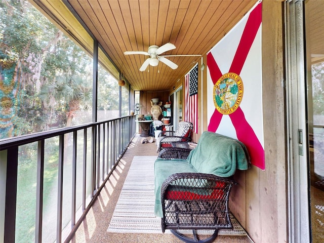 exterior space featuring ceiling fan