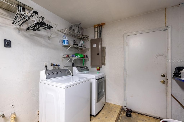 laundry room featuring washing machine and clothes dryer and electric panel