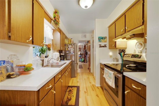 kitchen featuring light hardwood / wood-style floors, appliances with stainless steel finishes, and sink