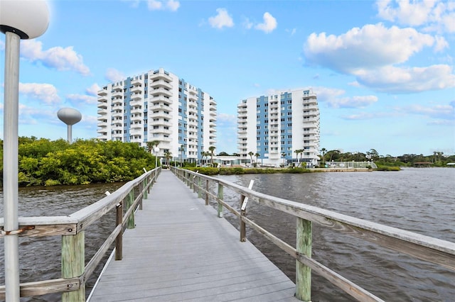 view of dock with a water view