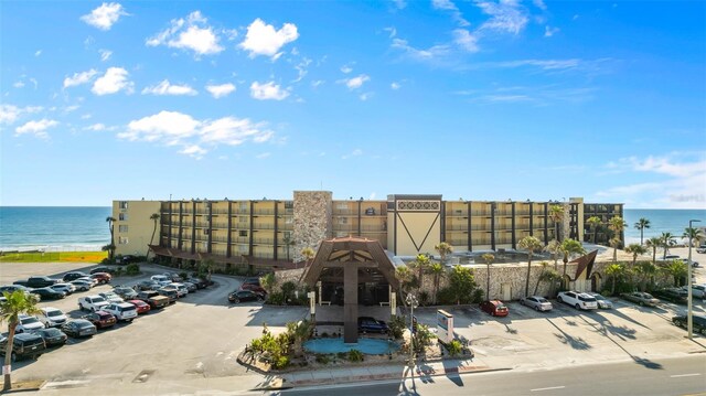 view of building exterior featuring a water view