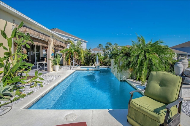 view of swimming pool featuring a patio