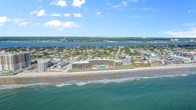 drone / aerial view with a view of the beach and a water view