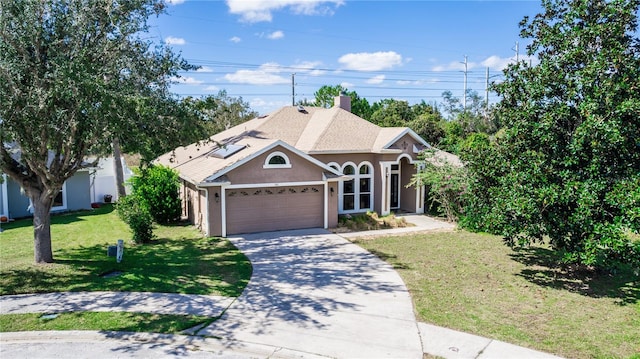 view of front of house featuring a garage and a front yard