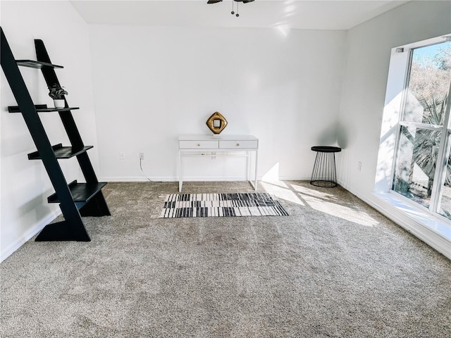 miscellaneous room with ceiling fan and carpet floors