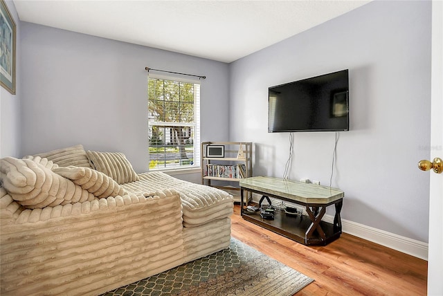 sitting room with hardwood / wood-style flooring