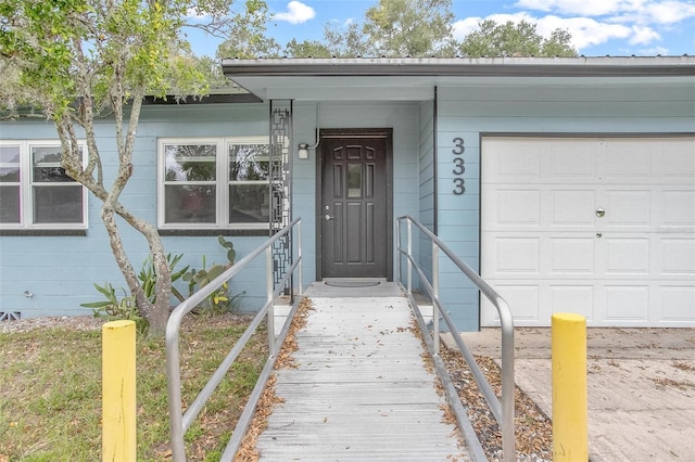 property entrance featuring a garage