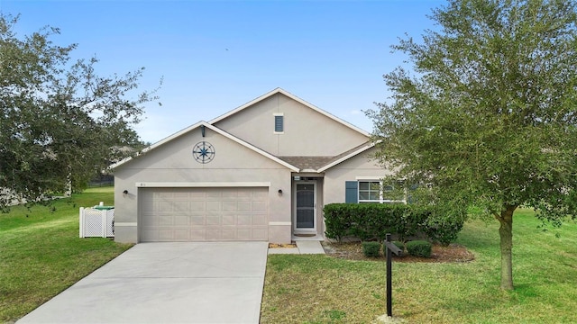 single story home with a front lawn and a garage