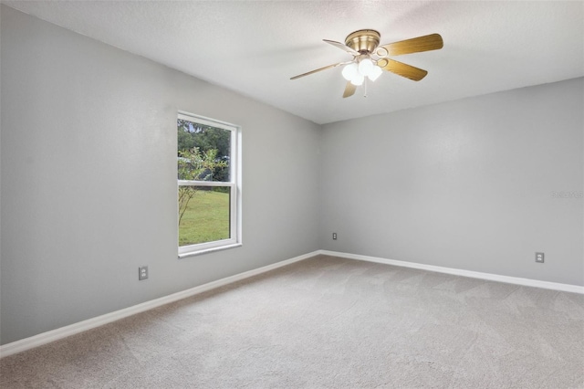 spare room with ceiling fan and carpet flooring