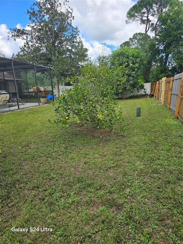 view of yard with a lanai