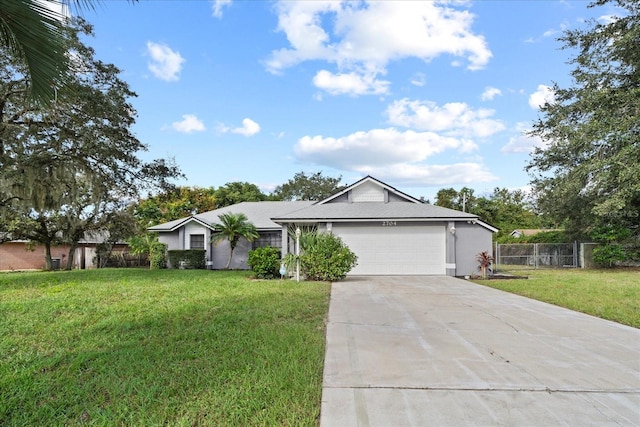 ranch-style house with a front lawn and a garage