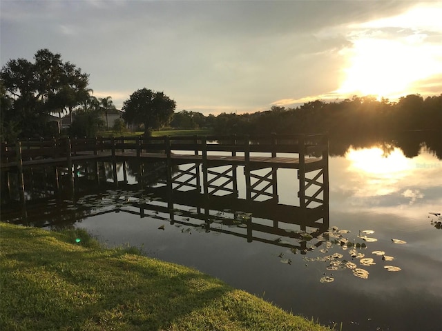 view of dock with a water view