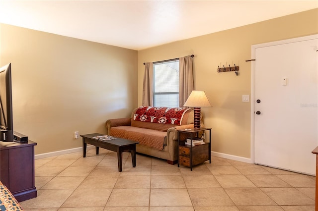 living room featuring light tile patterned flooring