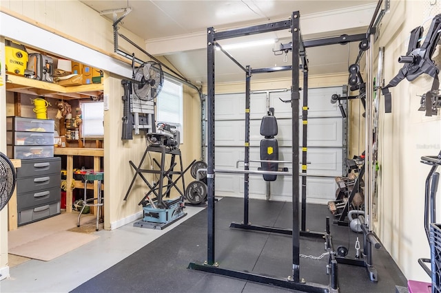 workout area with concrete floors