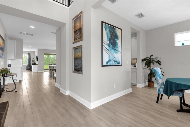 hall featuring light hardwood / wood-style flooring and a wealth of natural light