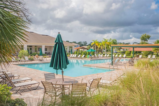 view of swimming pool featuring a patio