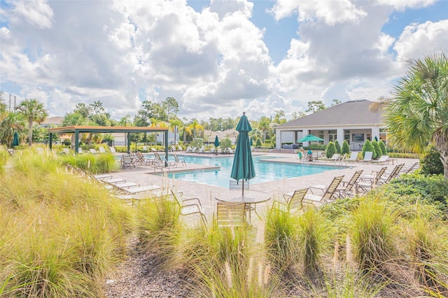 view of pool featuring a patio