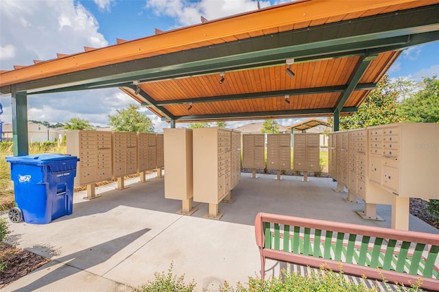 view of patio featuring mail boxes