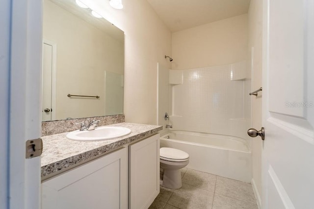 full bathroom with vanity, toilet, shower / tub combination, and tile patterned flooring