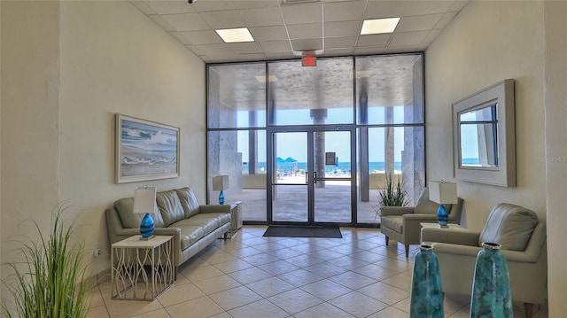 lobby featuring a water view