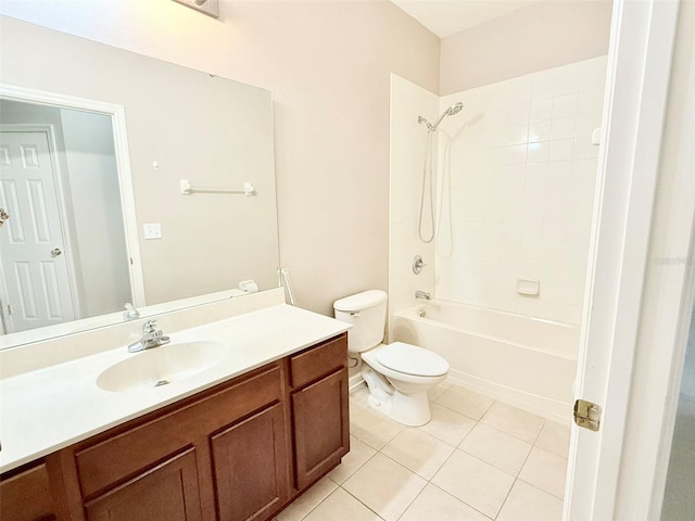 full bathroom featuring vanity, toilet, tile patterned floors, and tiled shower / bath combo