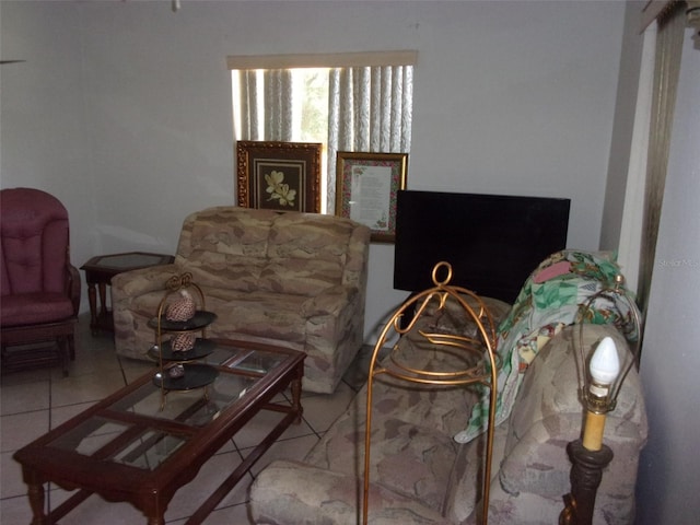 living room featuring light tile patterned floors