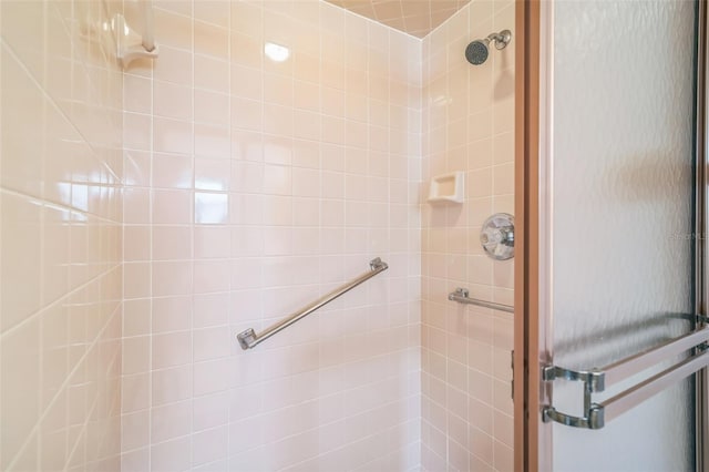 bathroom featuring a shower with door