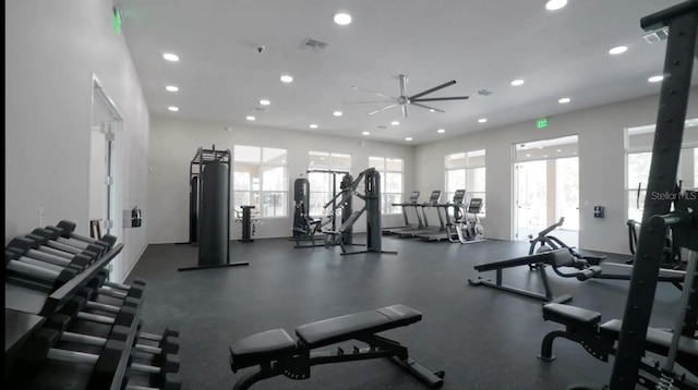 exercise room with recessed lighting and visible vents