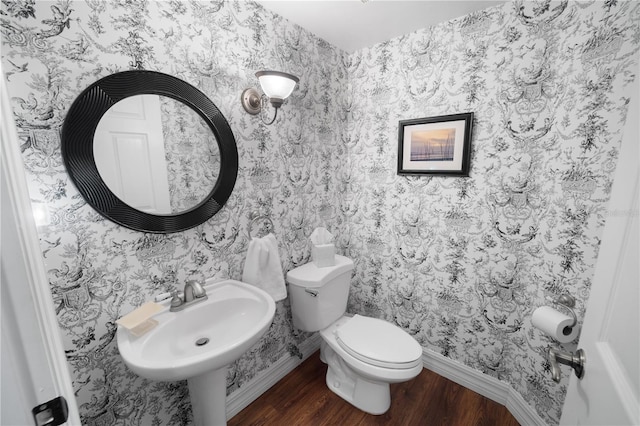 bathroom featuring hardwood / wood-style flooring, toilet, and sink