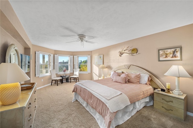 bedroom featuring carpet floors and ceiling fan