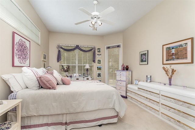 bedroom with carpet floors and ceiling fan