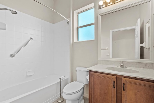 full bathroom with shower / bathing tub combination, vanity, and toilet