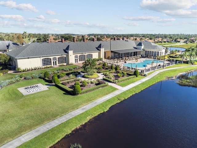 drone / aerial view featuring a water view