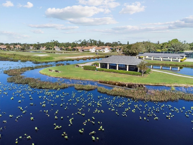 exterior space with a water view