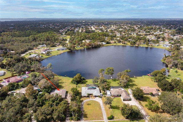 bird's eye view featuring a water view