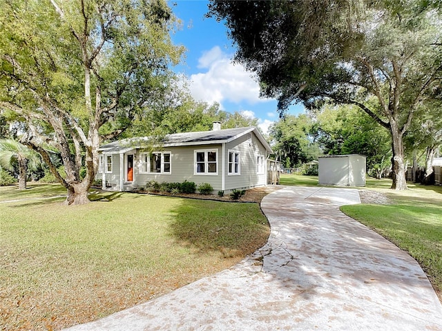 ranch-style home with a front lawn