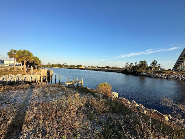 dock area with a water view