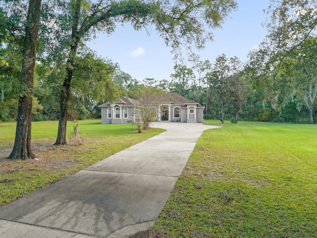 ranch-style home featuring a front yard