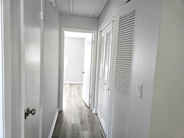 corridor with dark hardwood / wood-style flooring