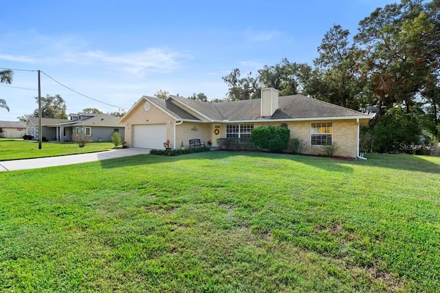 ranch-style house with a garage and a front yard