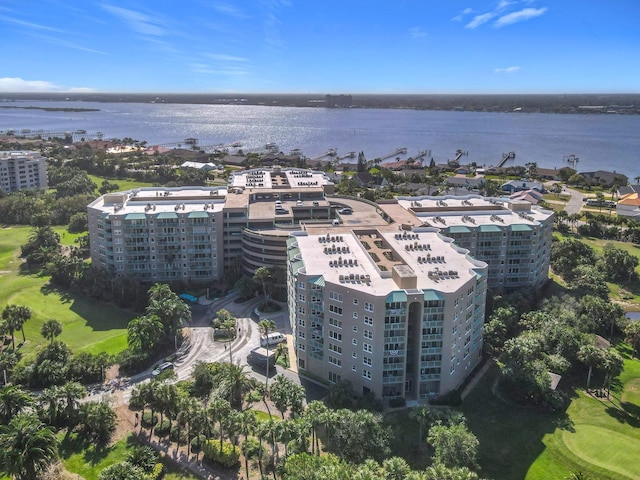 aerial view with a water view