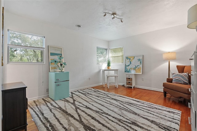 living area with hardwood / wood-style floors